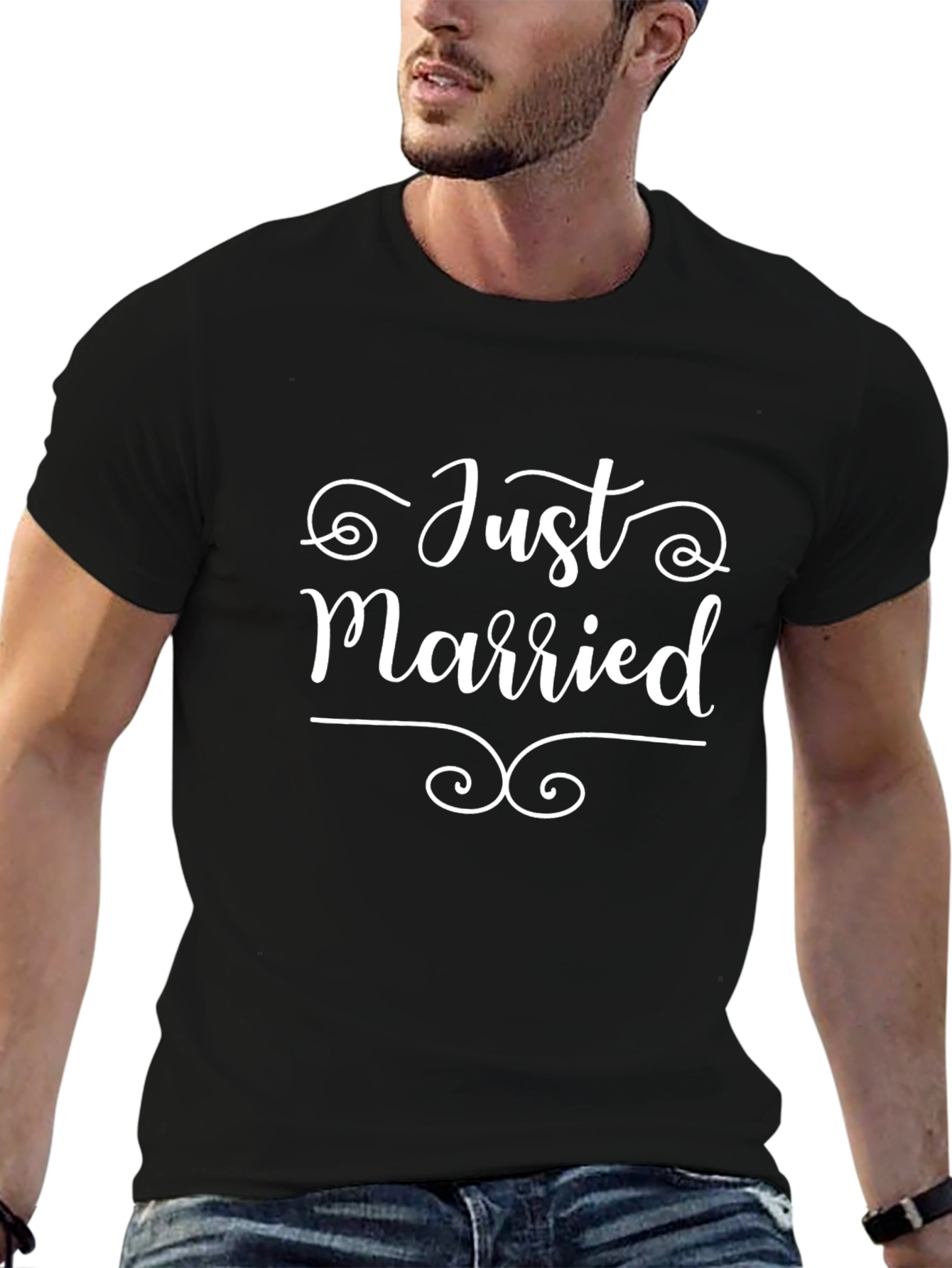 Just Married Graphic Tee - Black Crew Neck Shirt