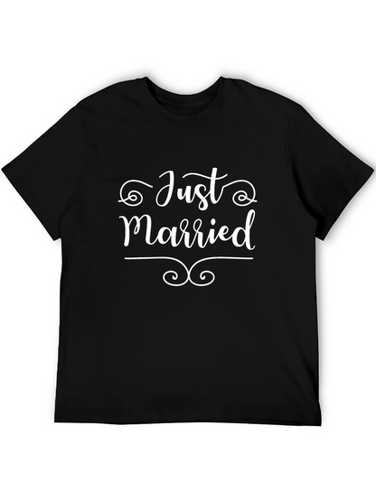 Just Married Graphic Tee - Black Crew Neck Shirt