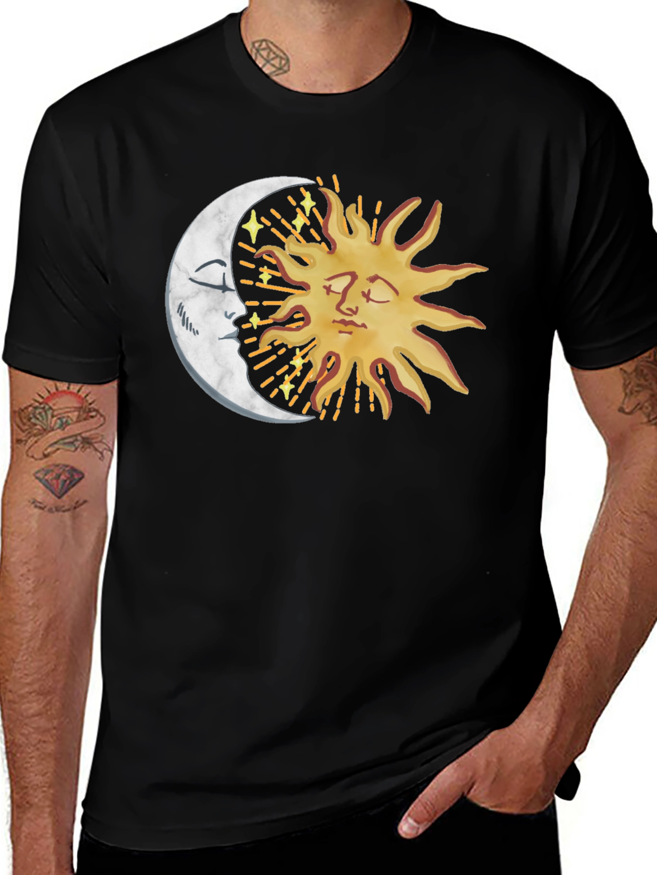 Celestial Sun & Moon Graphic Tee - Black