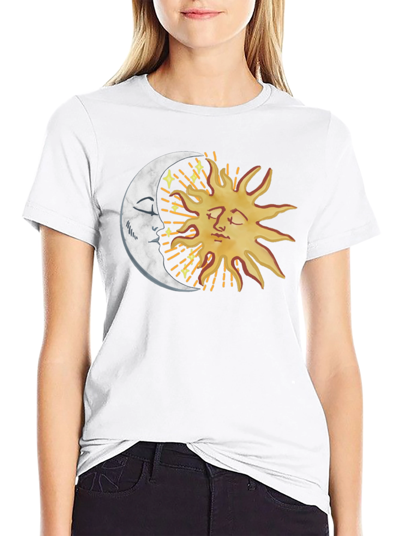 Celestial Sun & Moon Graphic Tee - Black
