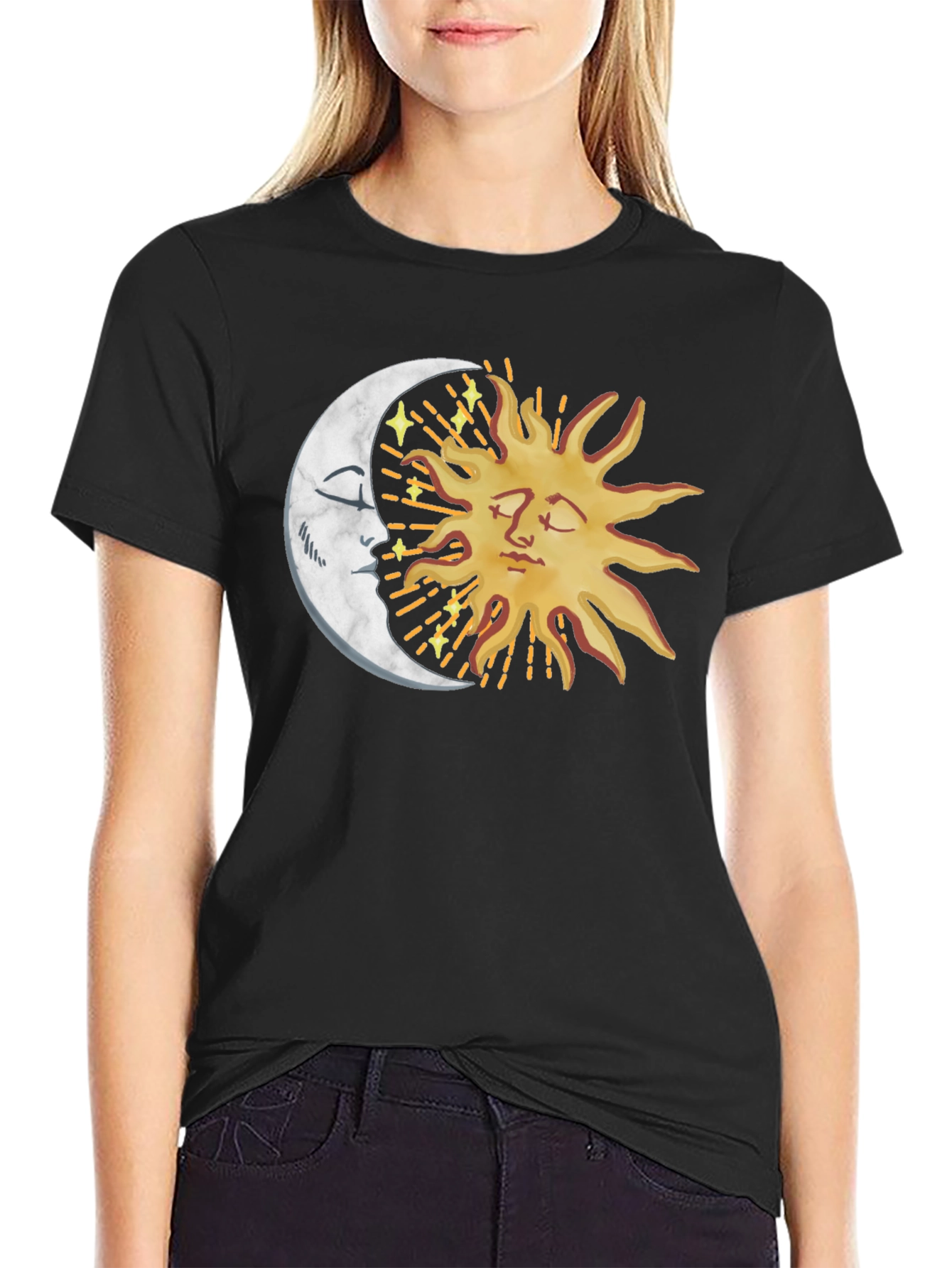 Celestial Sun & Moon Graphic Tee - Black