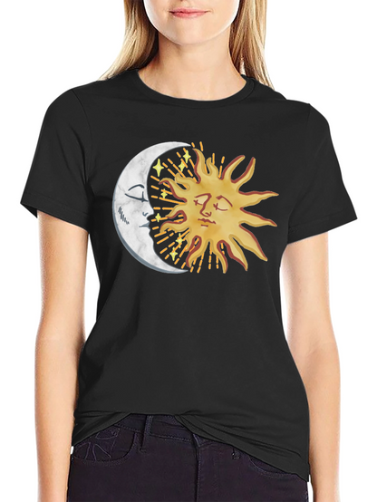Celestial Sun & Moon Graphic Tee - Black