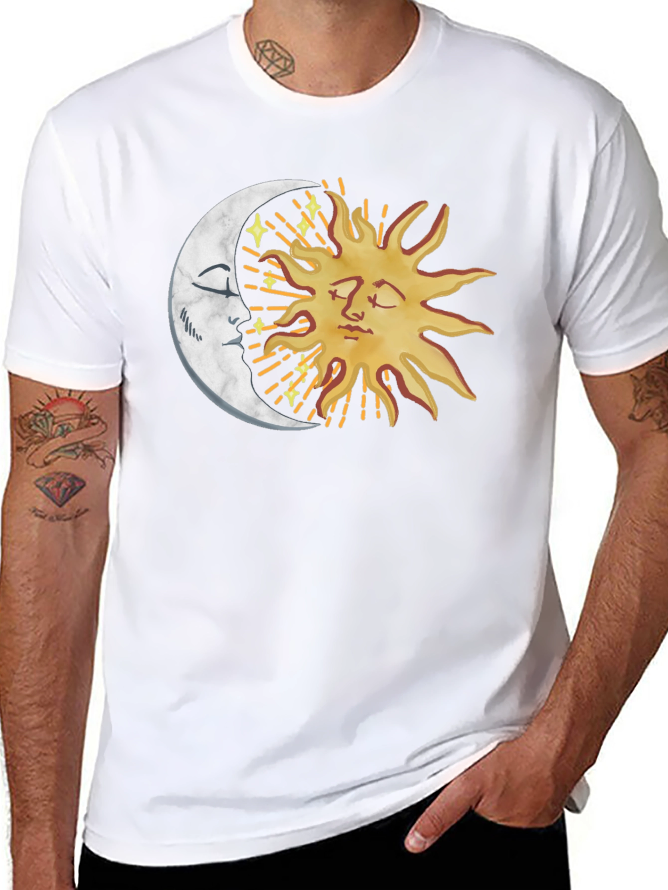 Celestial Sun & Moon Graphic Tee - Black