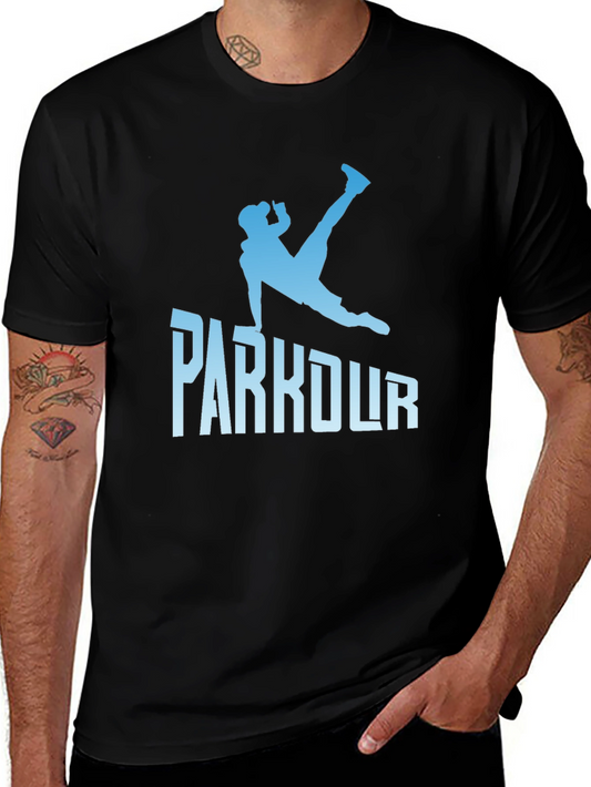 Parkour Silhouette Graphic Tee - Black Cotton