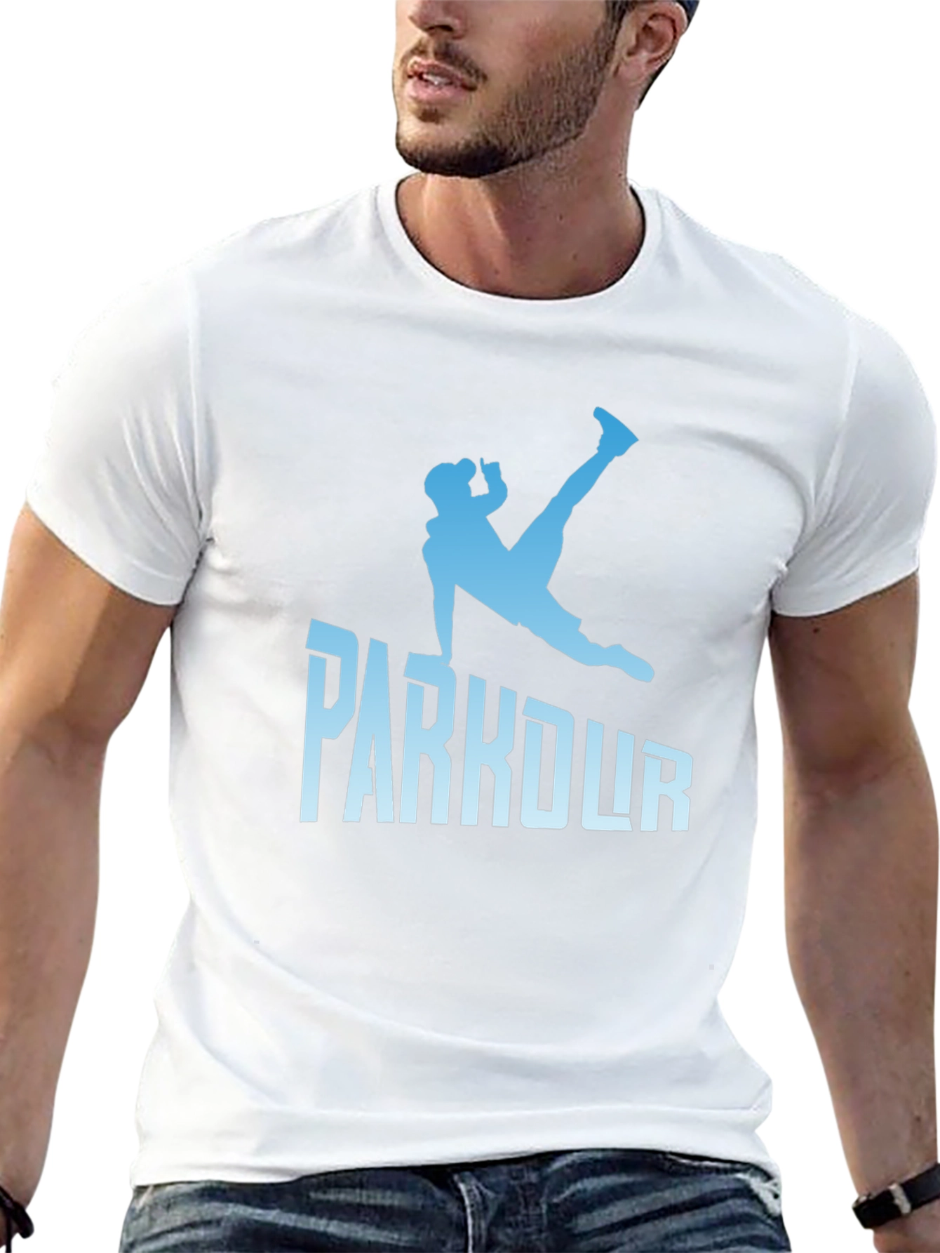 Parkour Silhouette Graphic Tee - Black Cotton