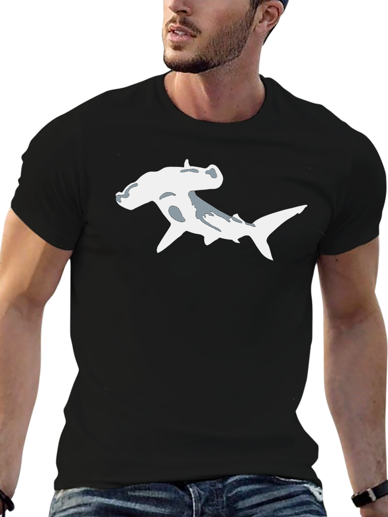 Hammerhead Shark Graphic Tee - Black Cotton Shirt