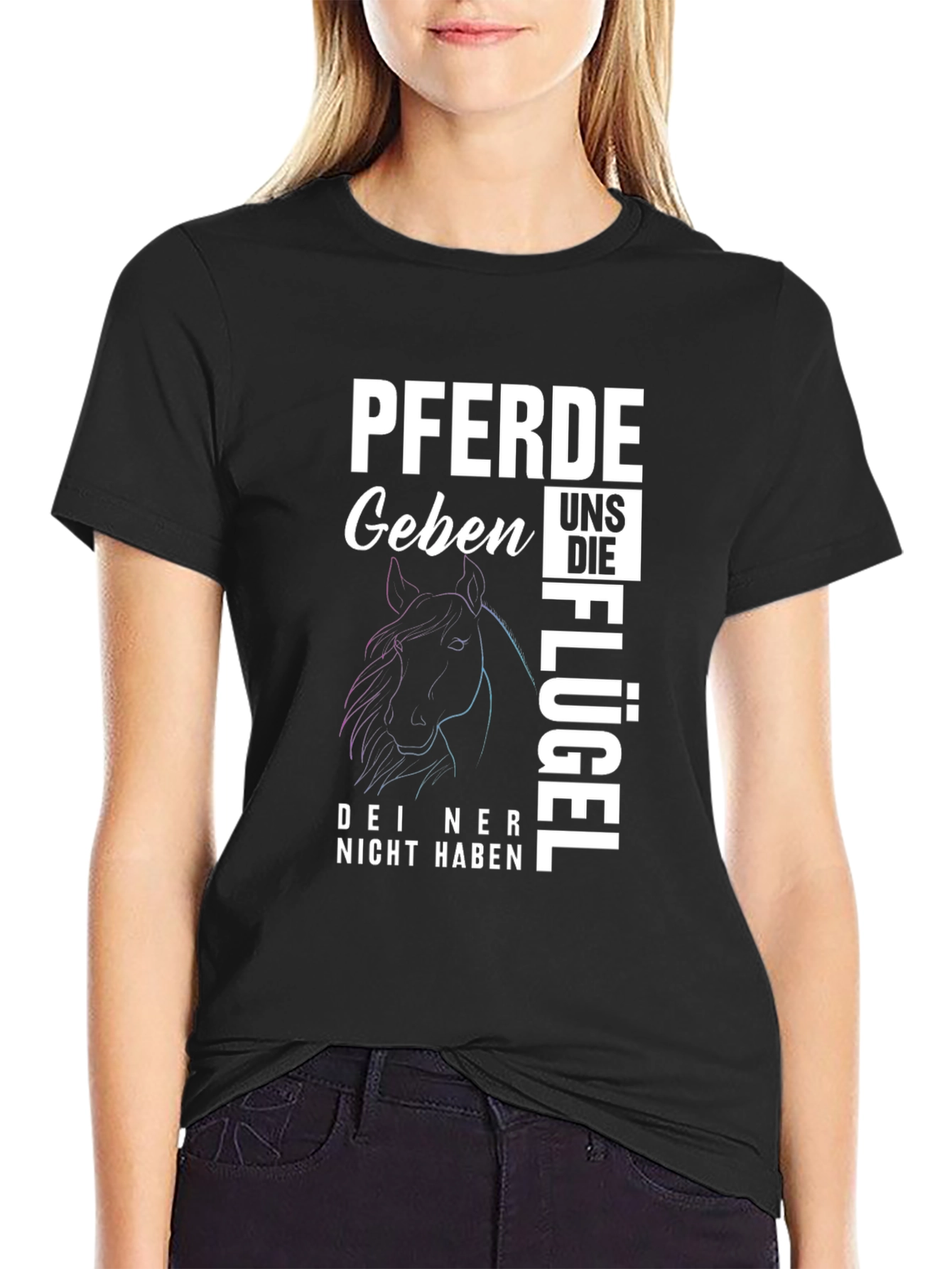PFERDE Horse Design Black T-Shirt