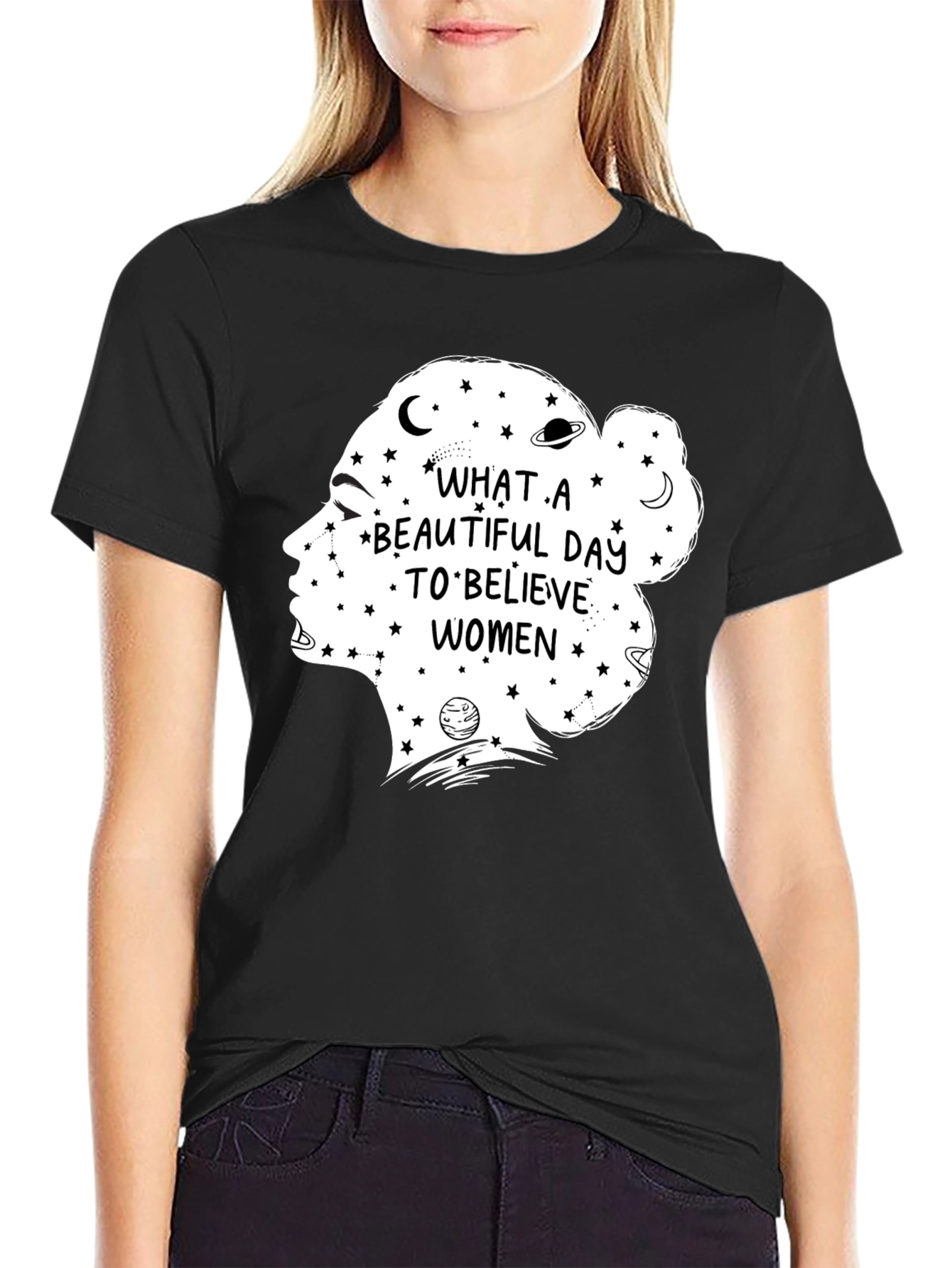 Believe Women Graphic Tee - Black Cotton