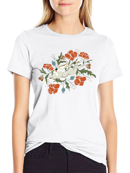 Floral Rabbit Graphic Tee - Unisex Black T-Shirt