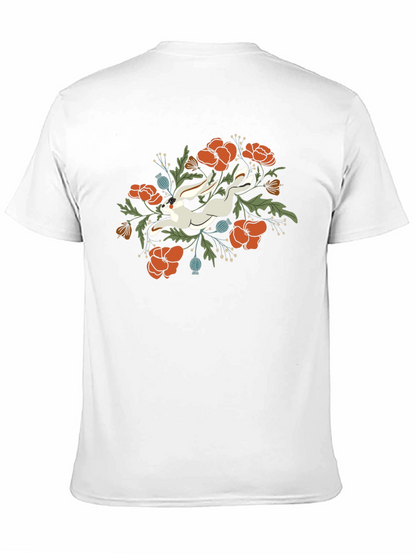 Floral Rabbit Graphic Tee - Unisex Black T-Shirt