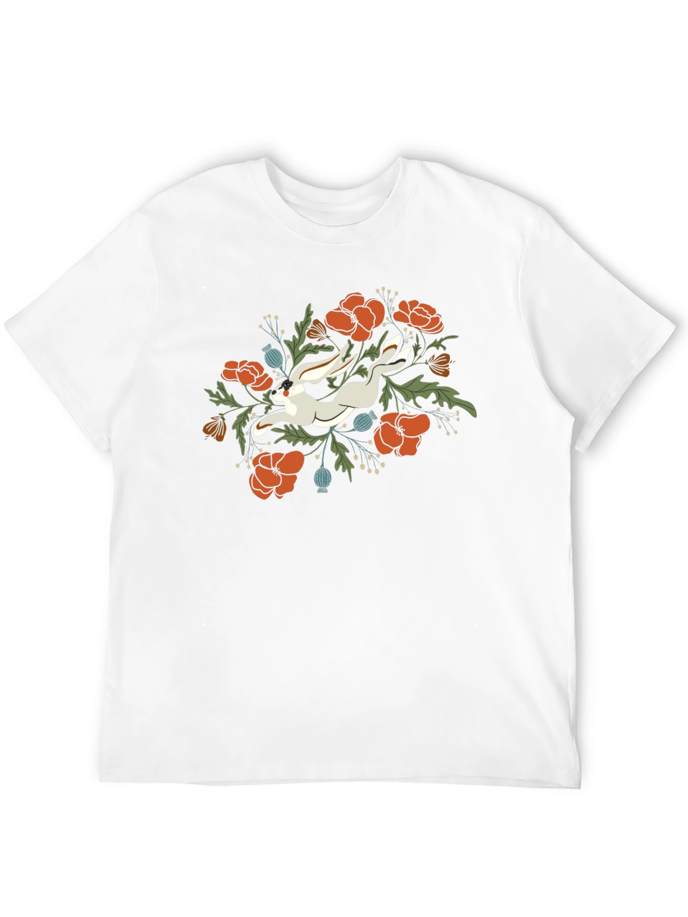 Floral Rabbit Graphic Tee - Unisex Black T-Shirt