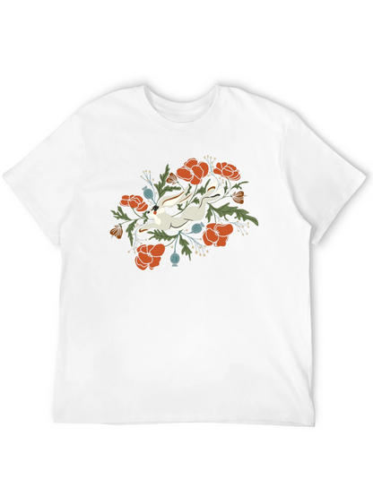 Floral Rabbit Graphic Tee - Unisex Black T-Shirt