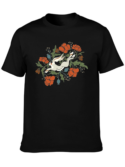 Floral Rabbit Graphic Tee - Unisex Black T-Shirt