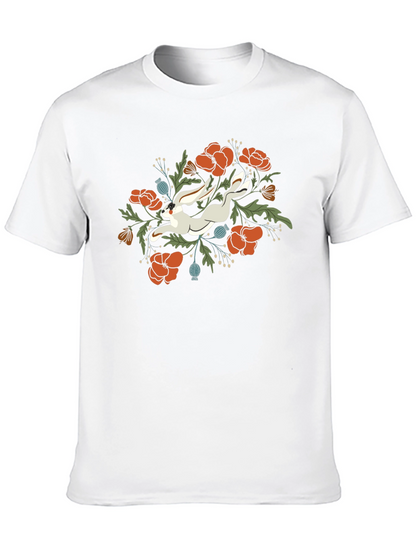 Floral Rabbit Graphic Tee - Unisex Black T-Shirt