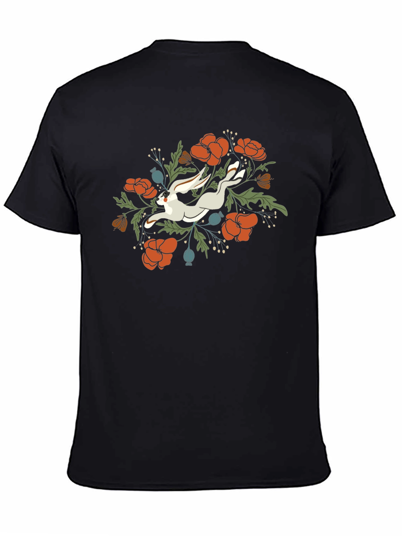 Floral Rabbit Graphic Tee - Unisex Black T-Shirt