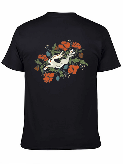 Floral Rabbit Graphic Tee - Unisex Black T-Shirt