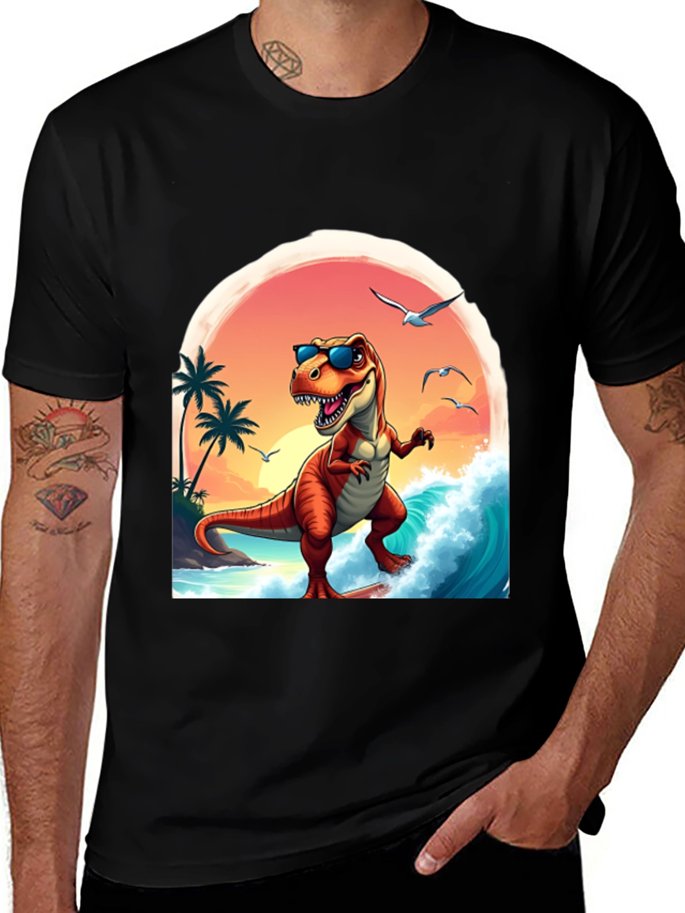 Surfing Dinosaur Graphic Tee