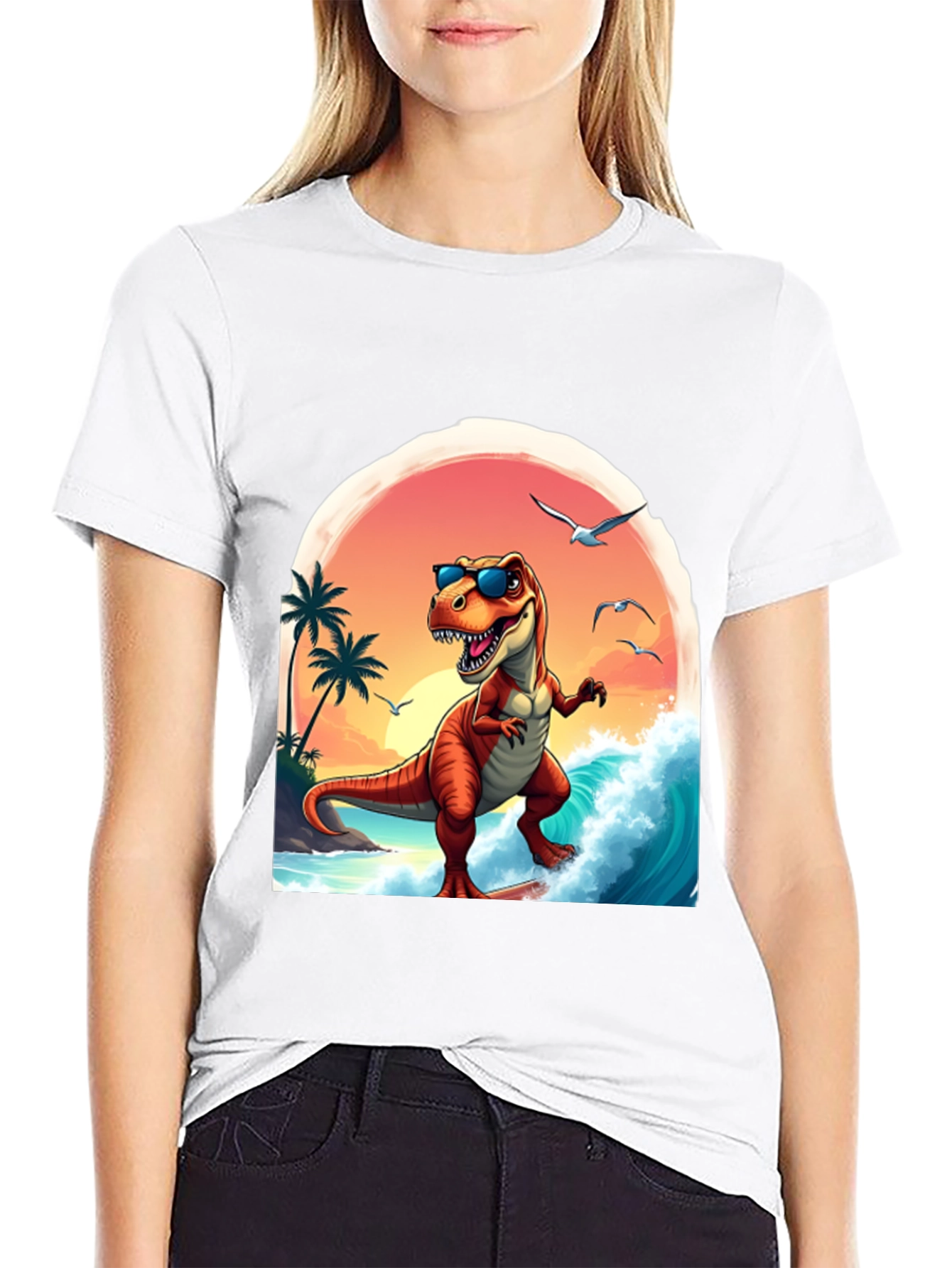 Surfing Dinosaur Graphic Tee