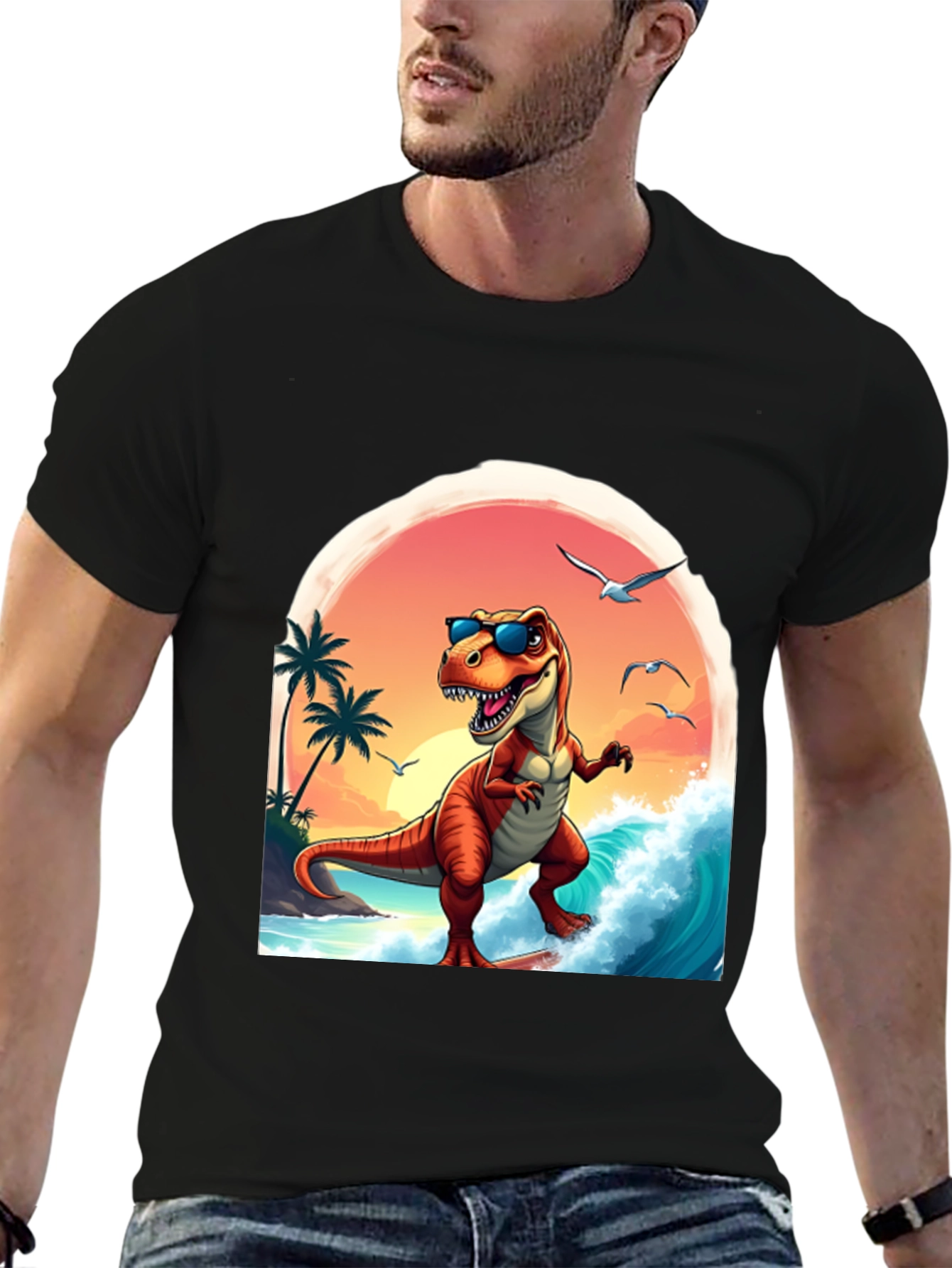 Surfing Dinosaur Graphic Tee