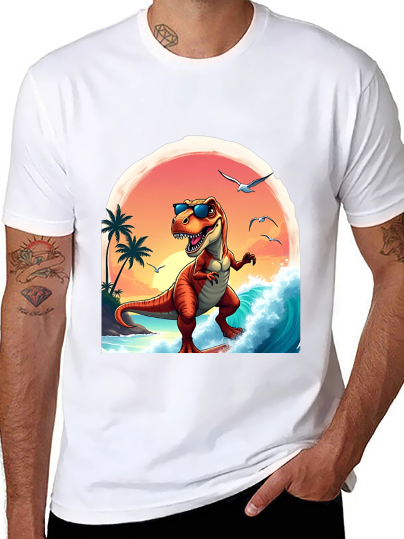 Surfing Dinosaur Graphic Tee