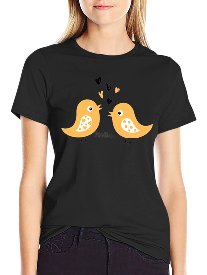 Cute Bird Love T-Shirt - Black Cotton Tee