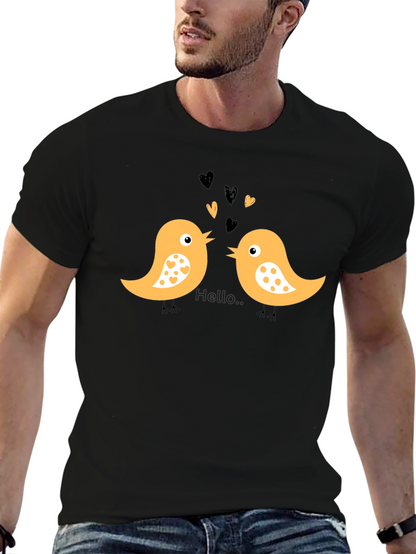 Cute Bird Love T-Shirt - Black Cotton Tee