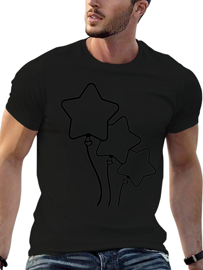 Star Balloon Graphic Tee - Black Cotton Casual Top