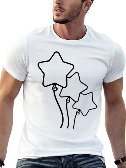 Star Balloon Graphic Tee - Black Cotton Casual Top