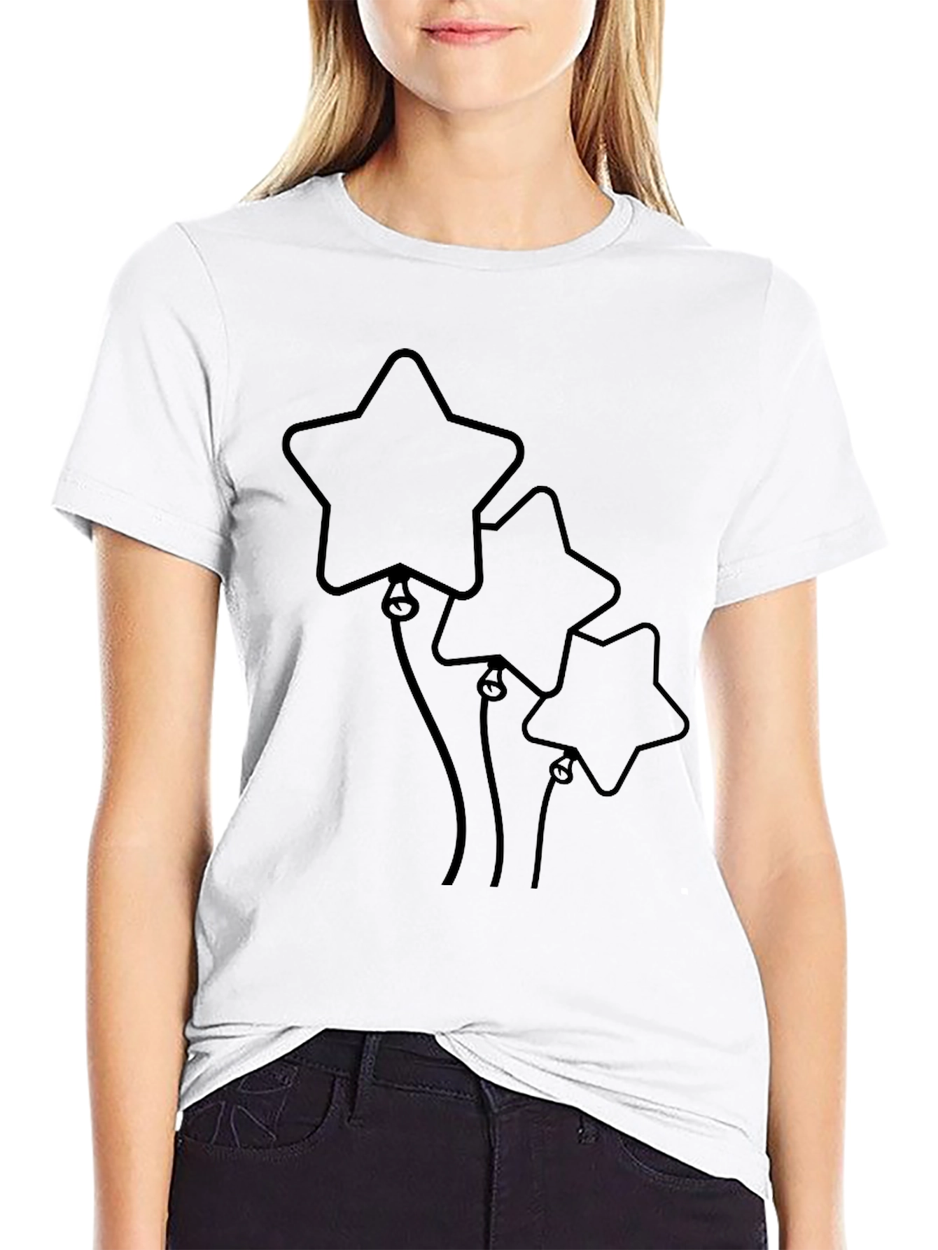 Star Balloon Graphic Tee - Black Cotton Casual Top