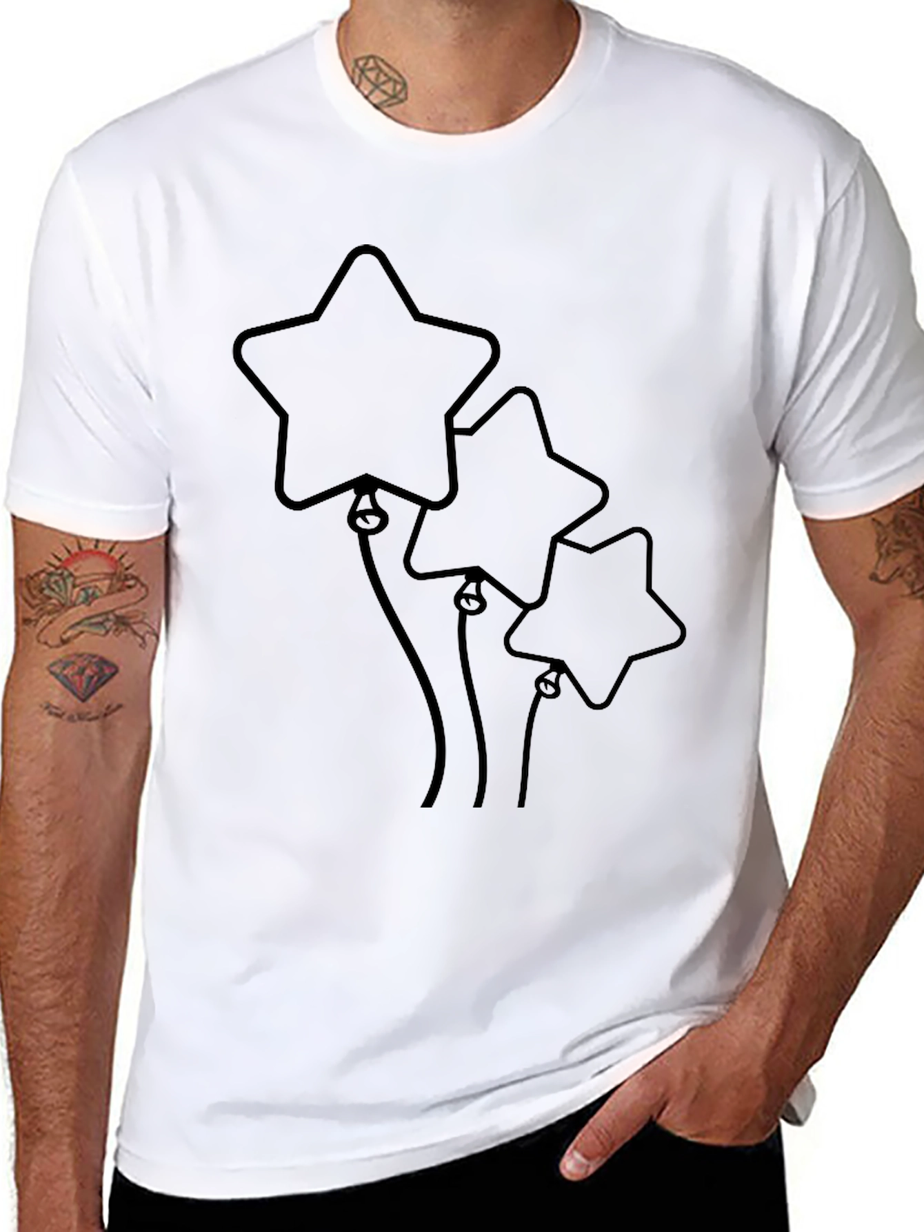 Star Balloon Graphic Tee - Black Cotton Casual Top