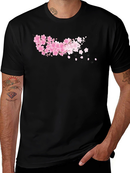 Cherry Blossom Black T-Shirt - Floral Design