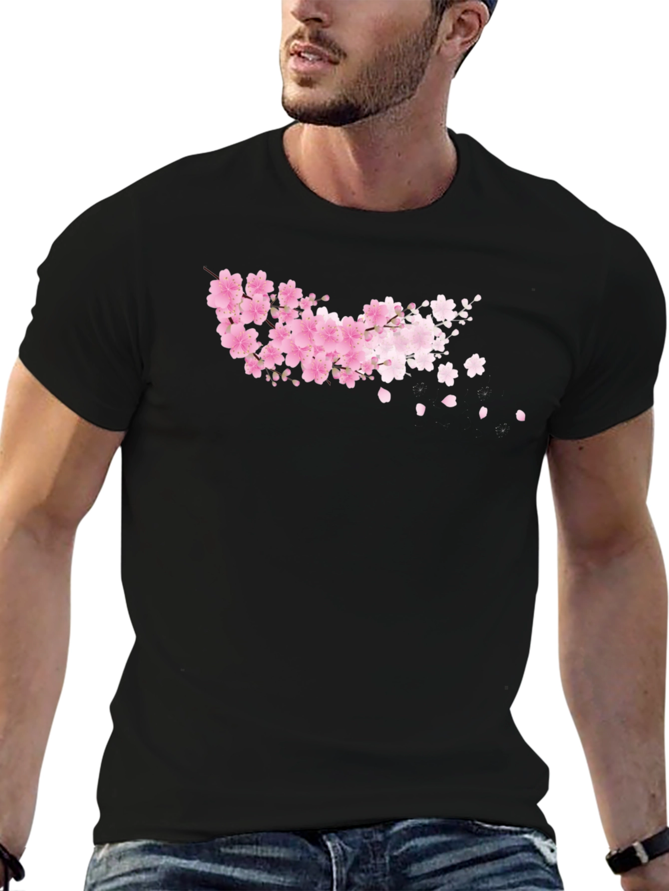 Cherry Blossom Black T-Shirt - Floral Design