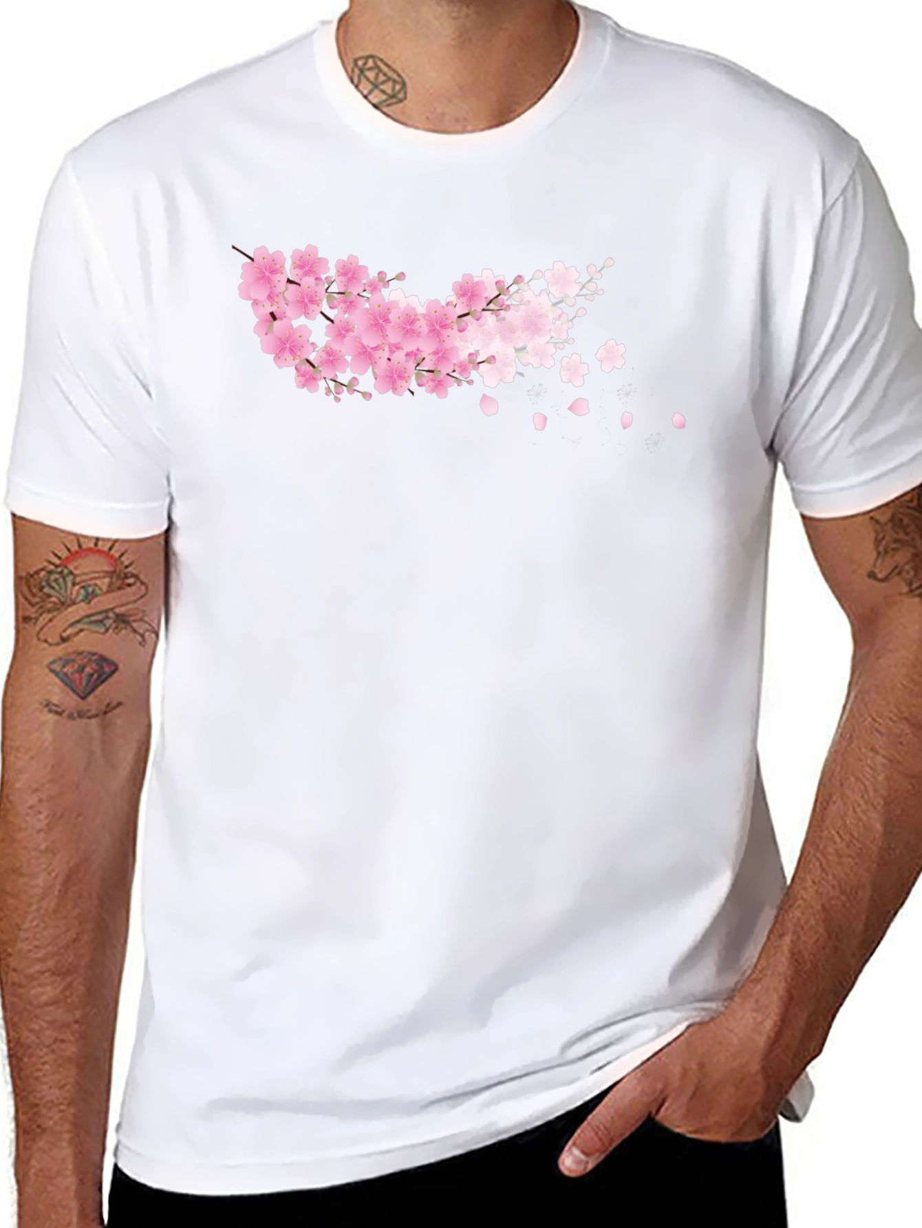 Cherry Blossom Black T-Shirt - Floral Design