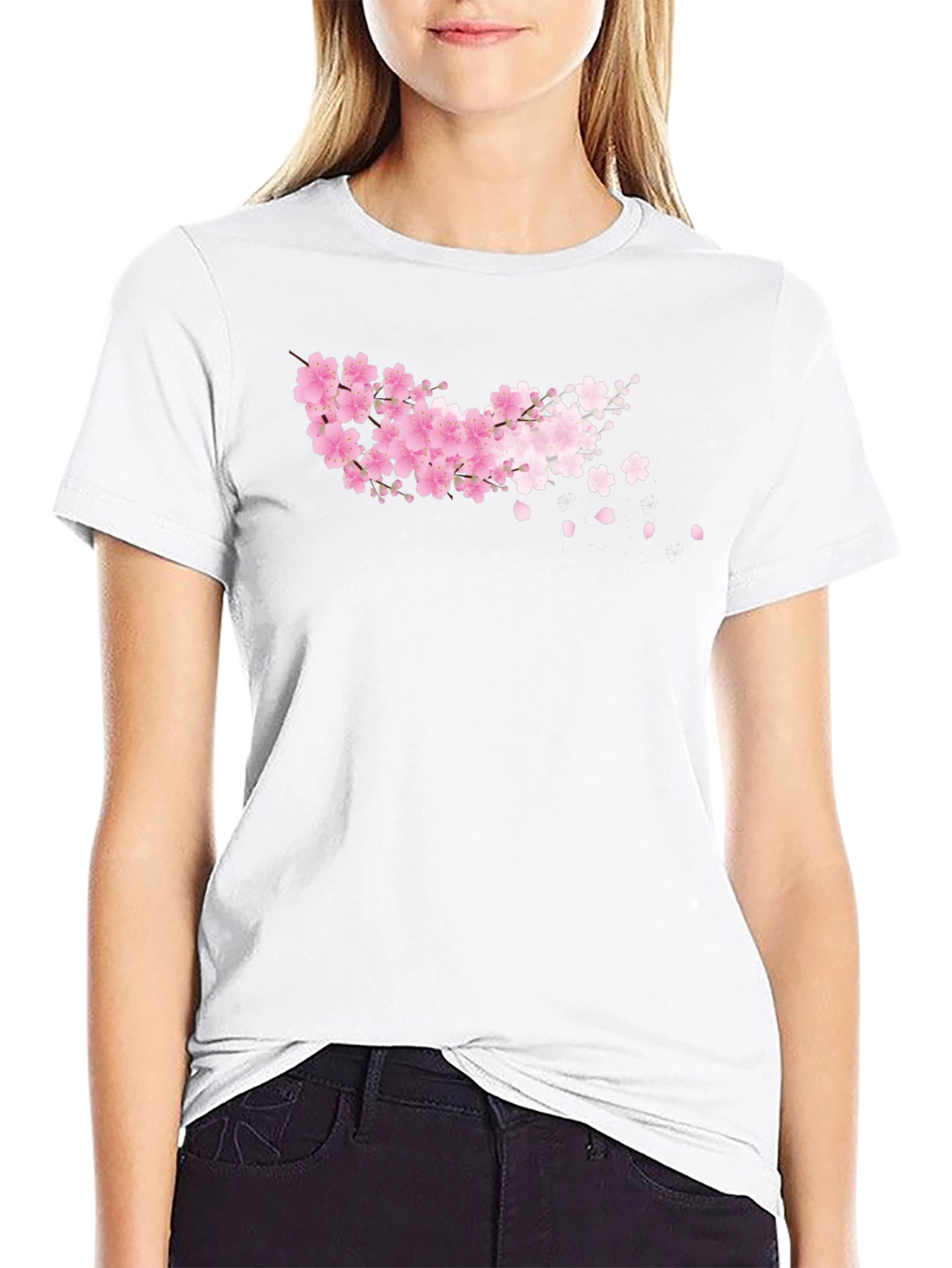Cherry Blossom Black T-Shirt - Floral Design