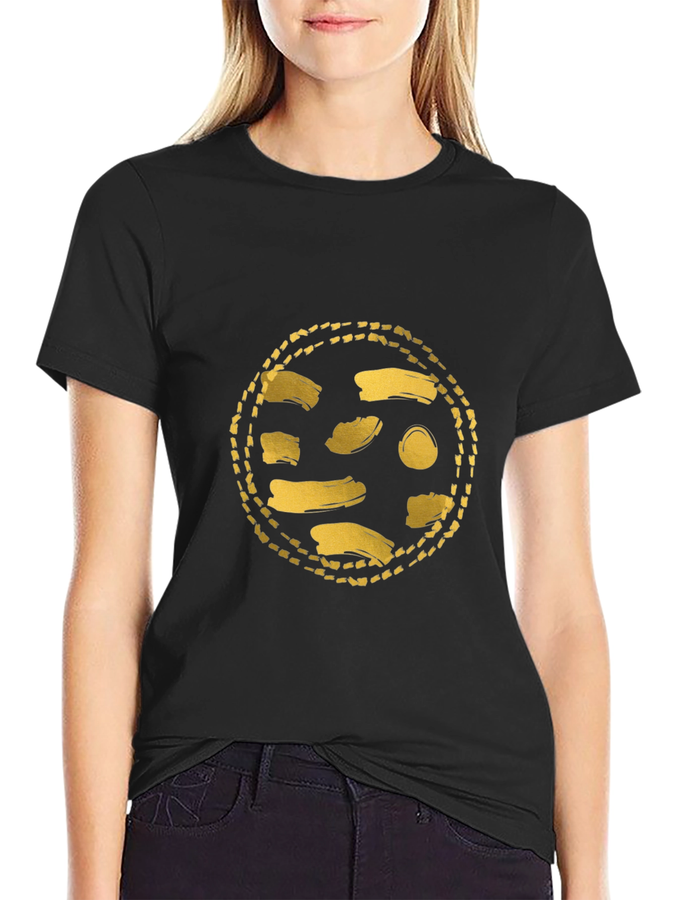 Gold Abstract Graphic Black T-Shirt