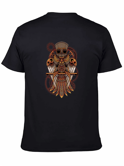 Steampunk Owl Graphic Tee - Mechanical Bird Design
