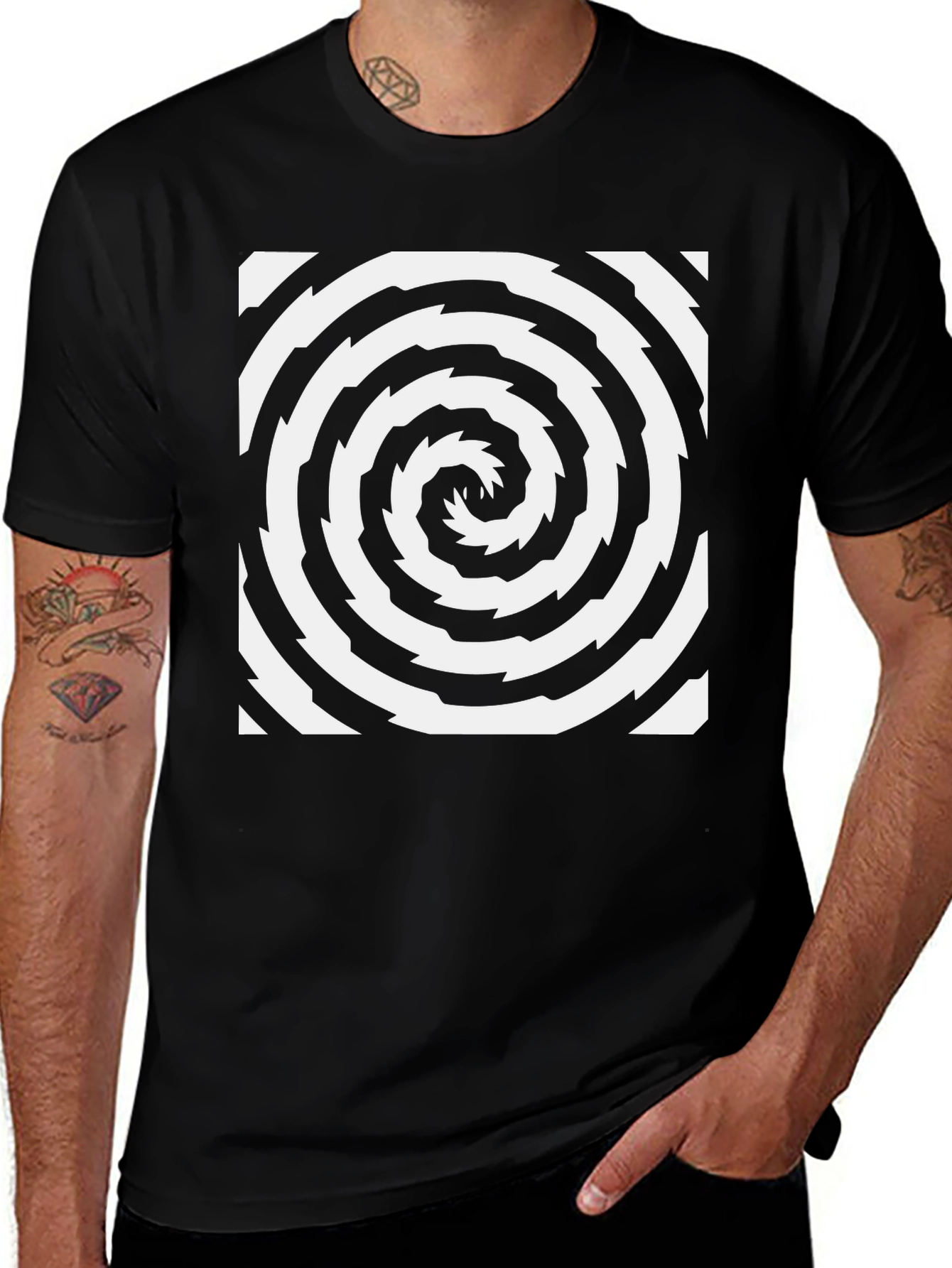 Hypnotic Swirl Black Tee - Stylish Optical Illusion Design