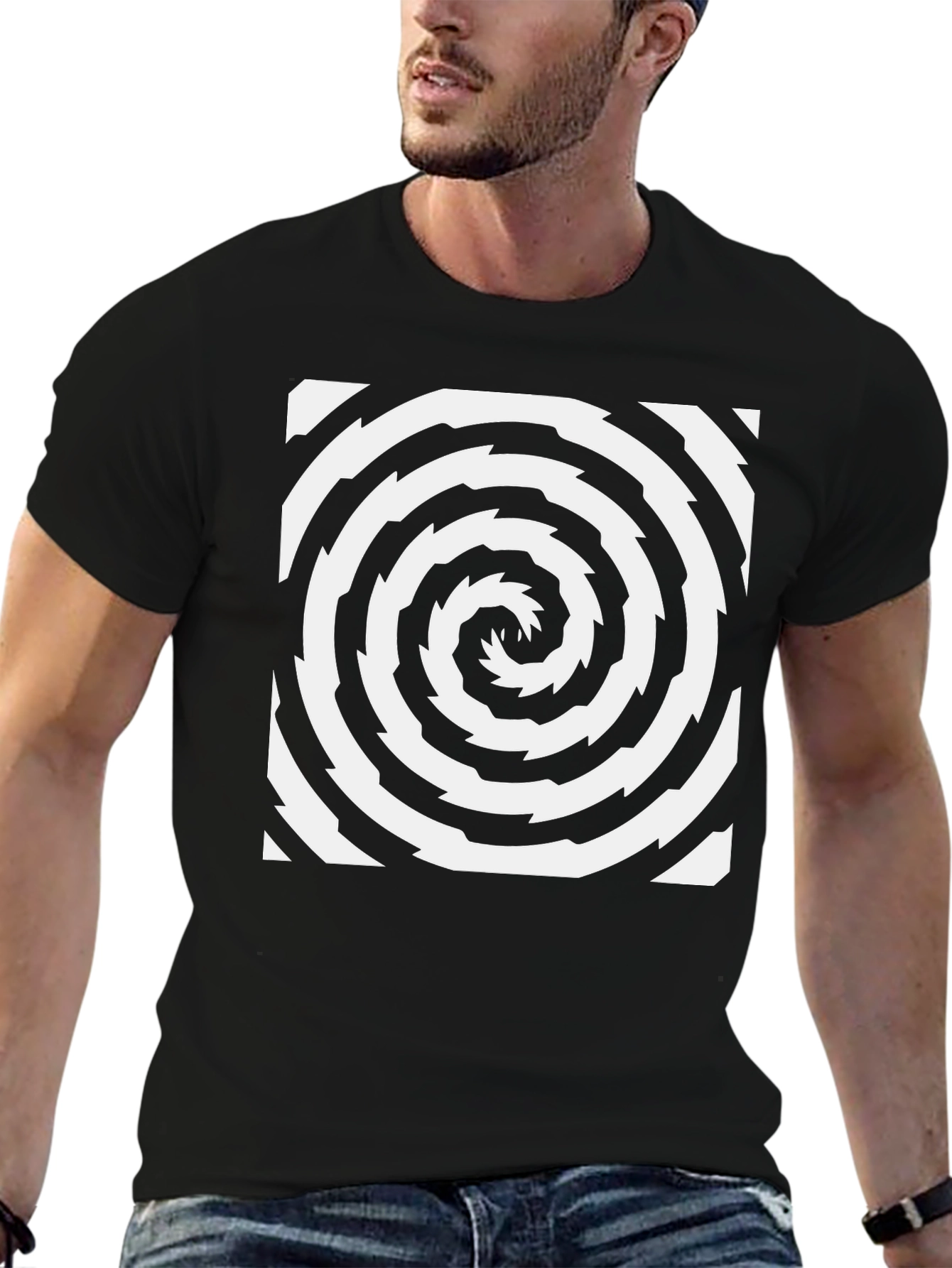Hypnotic Swirl Black Tee - Stylish Optical Illusion Design