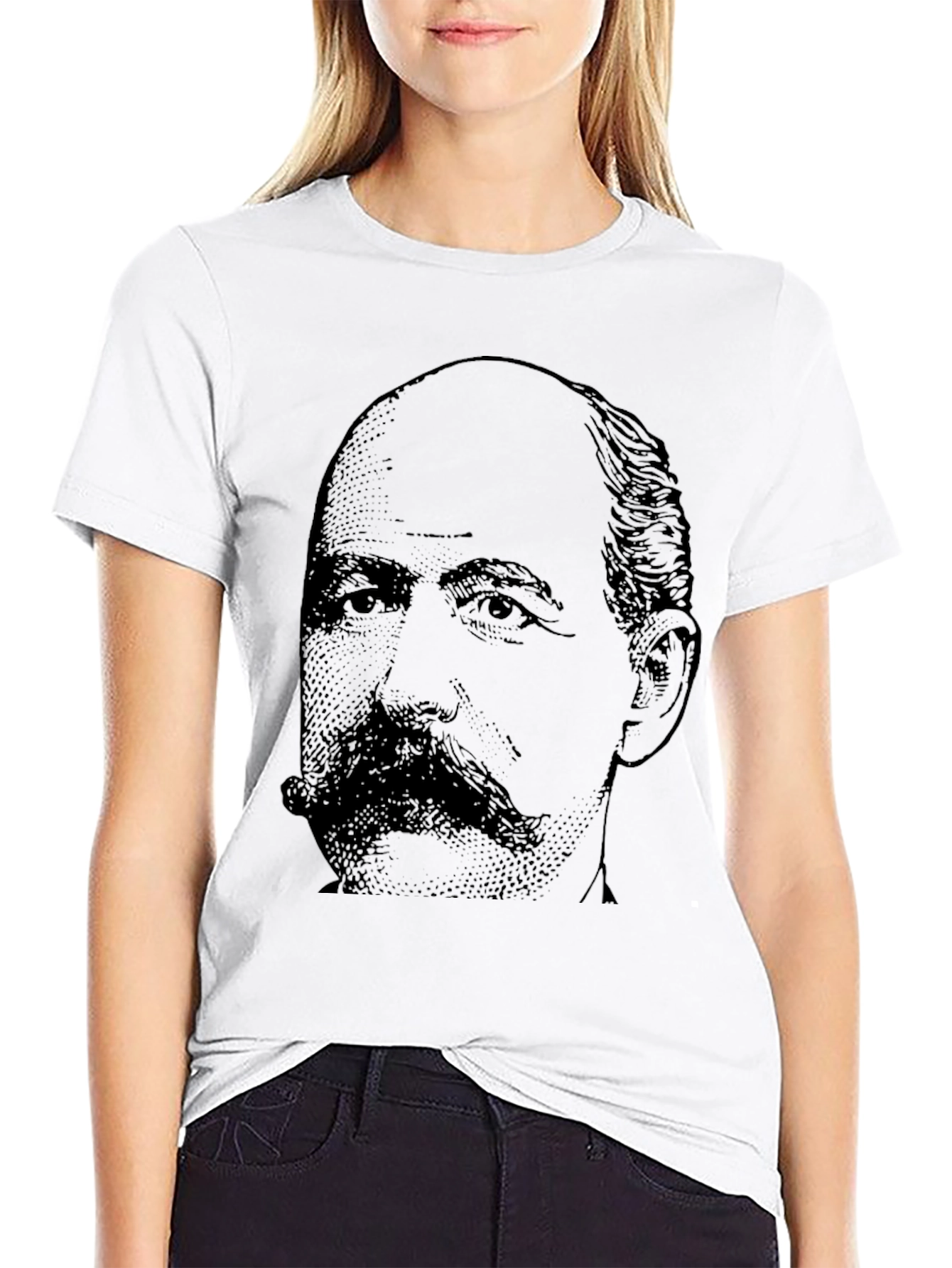 Black T-Shirt with Portrait Graphic