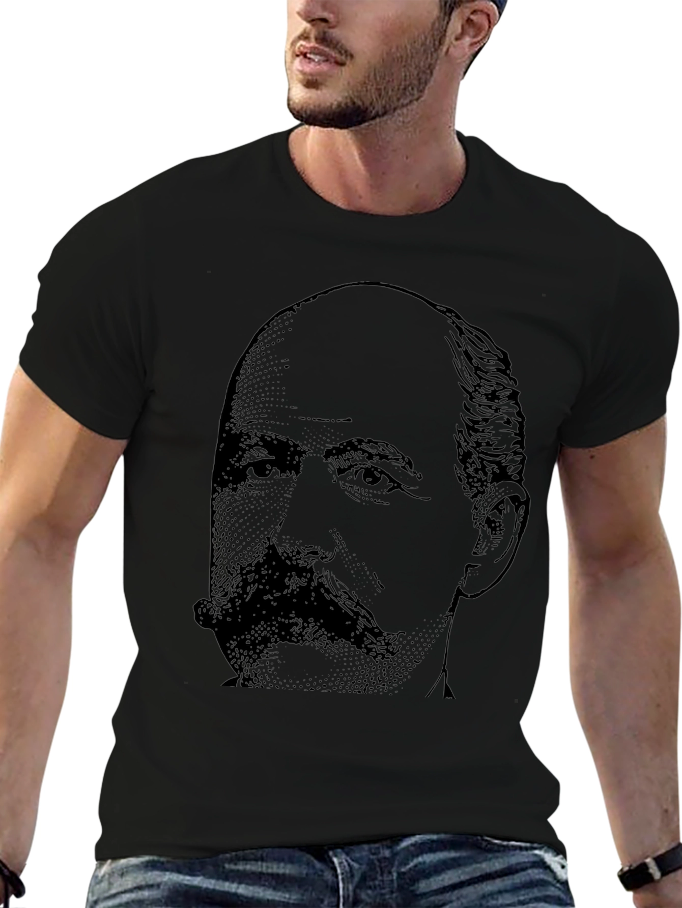 Black T-Shirt with Portrait Graphic
