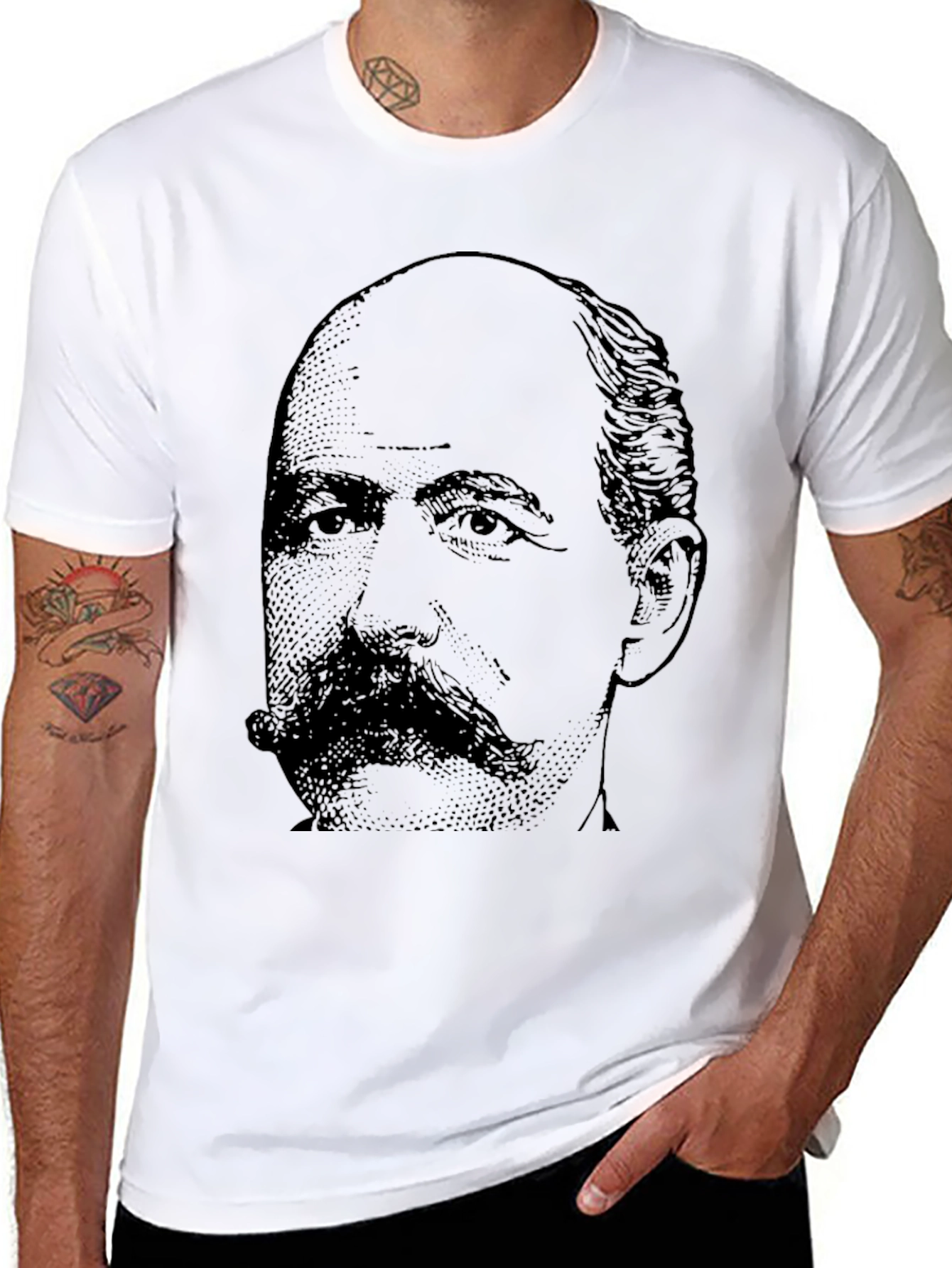 Black T-Shirt with Portrait Graphic
