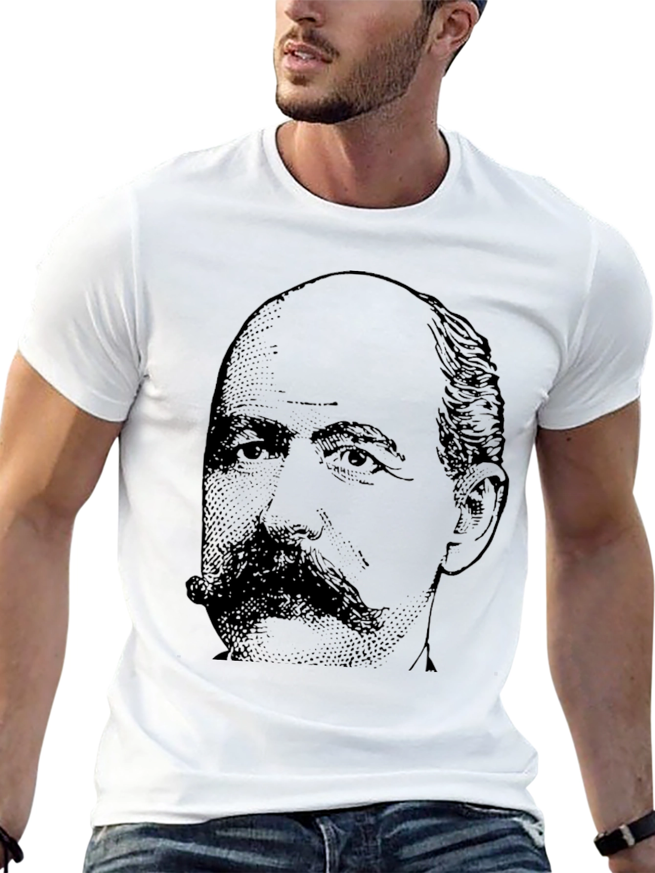 Black T-Shirt with Portrait Graphic
