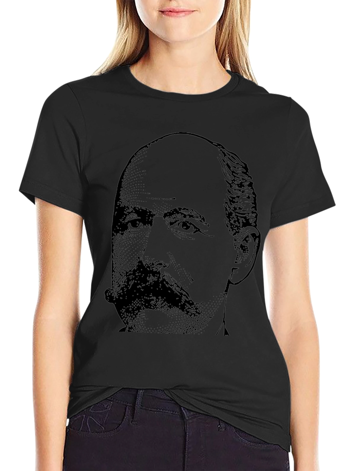 Black T-Shirt with Portrait Graphic