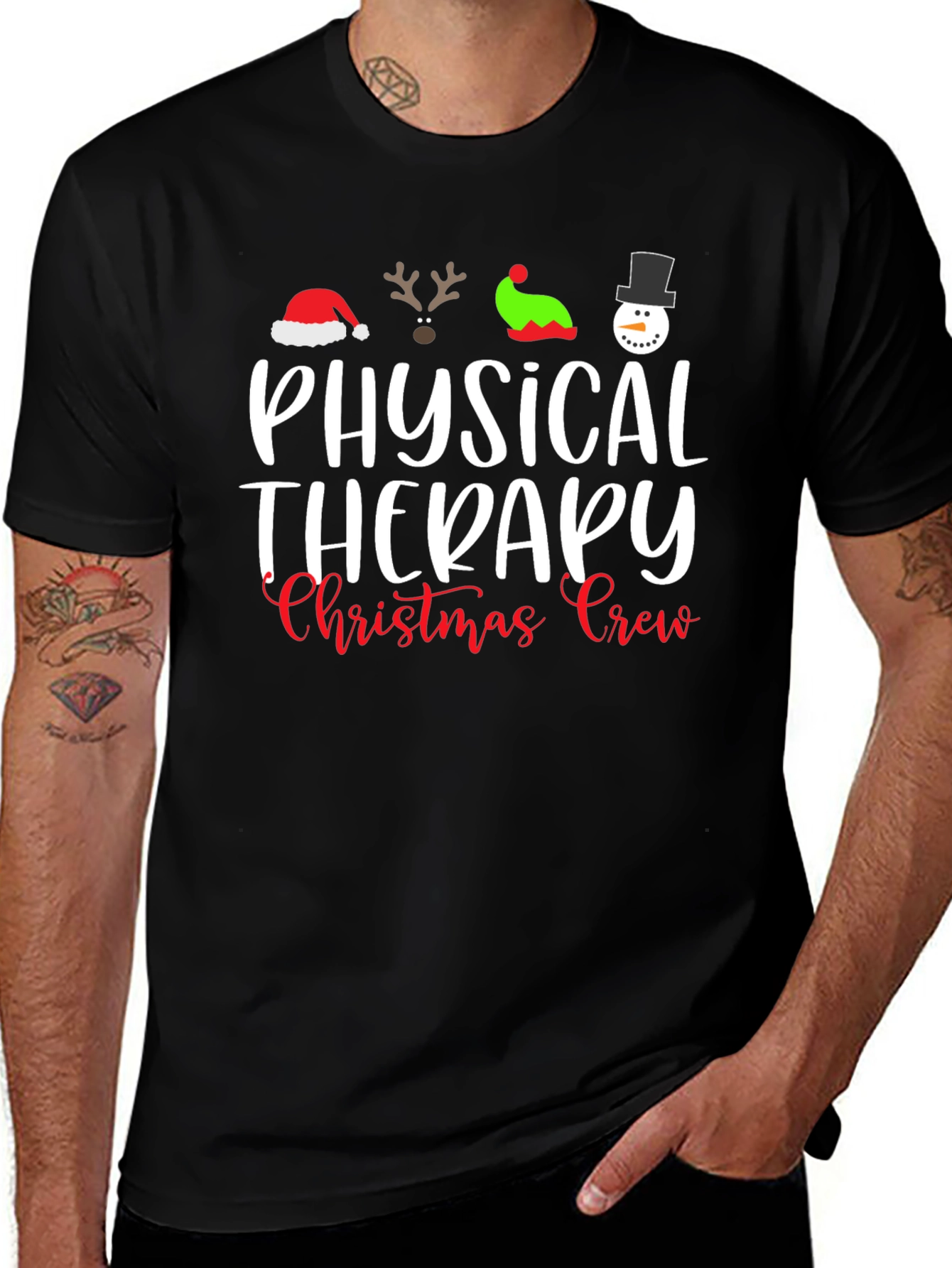 Physical Therapy Christmas Crew Black T-Shirt