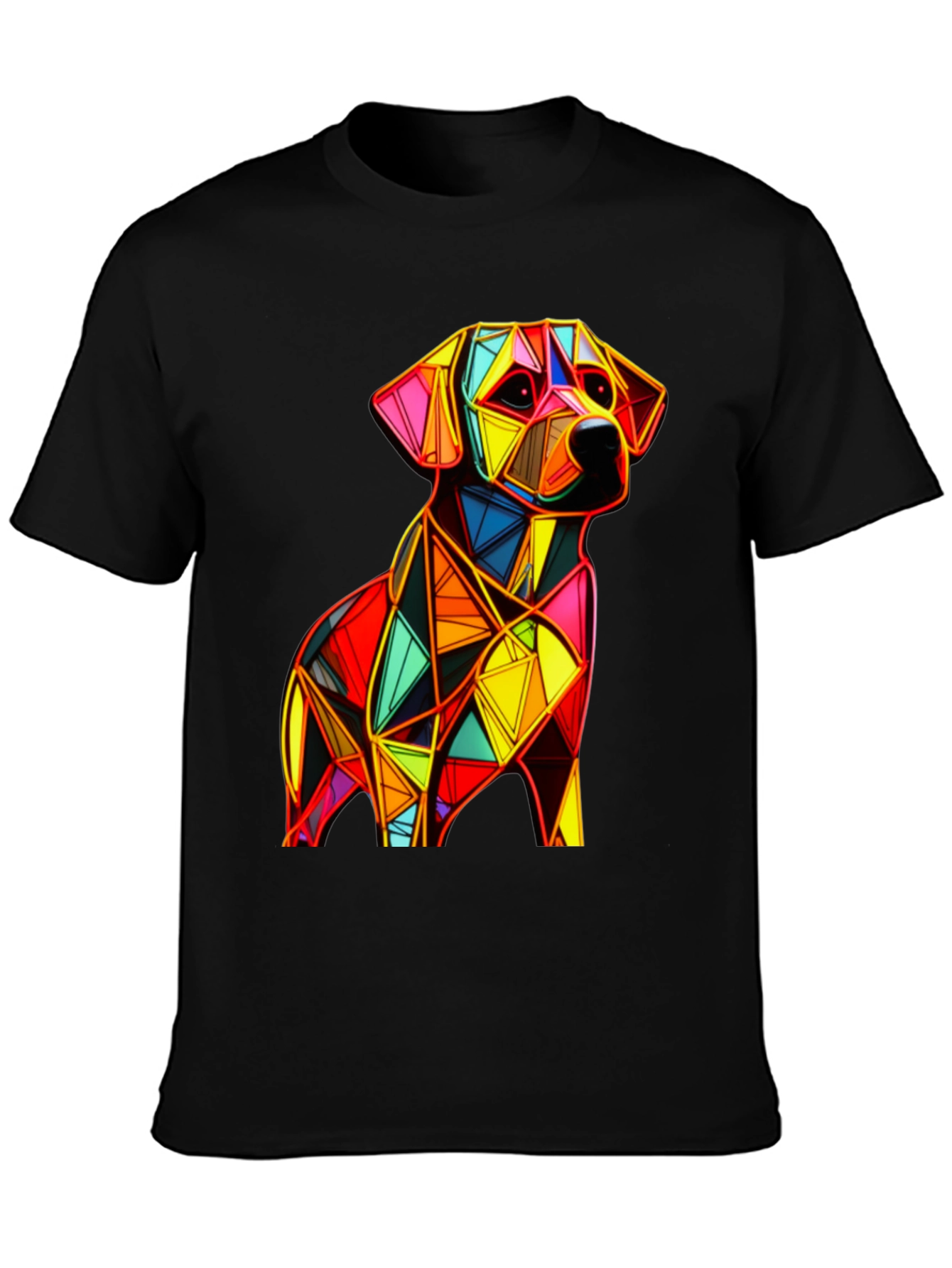 Geometric Dog Graphic Black T-Shirt