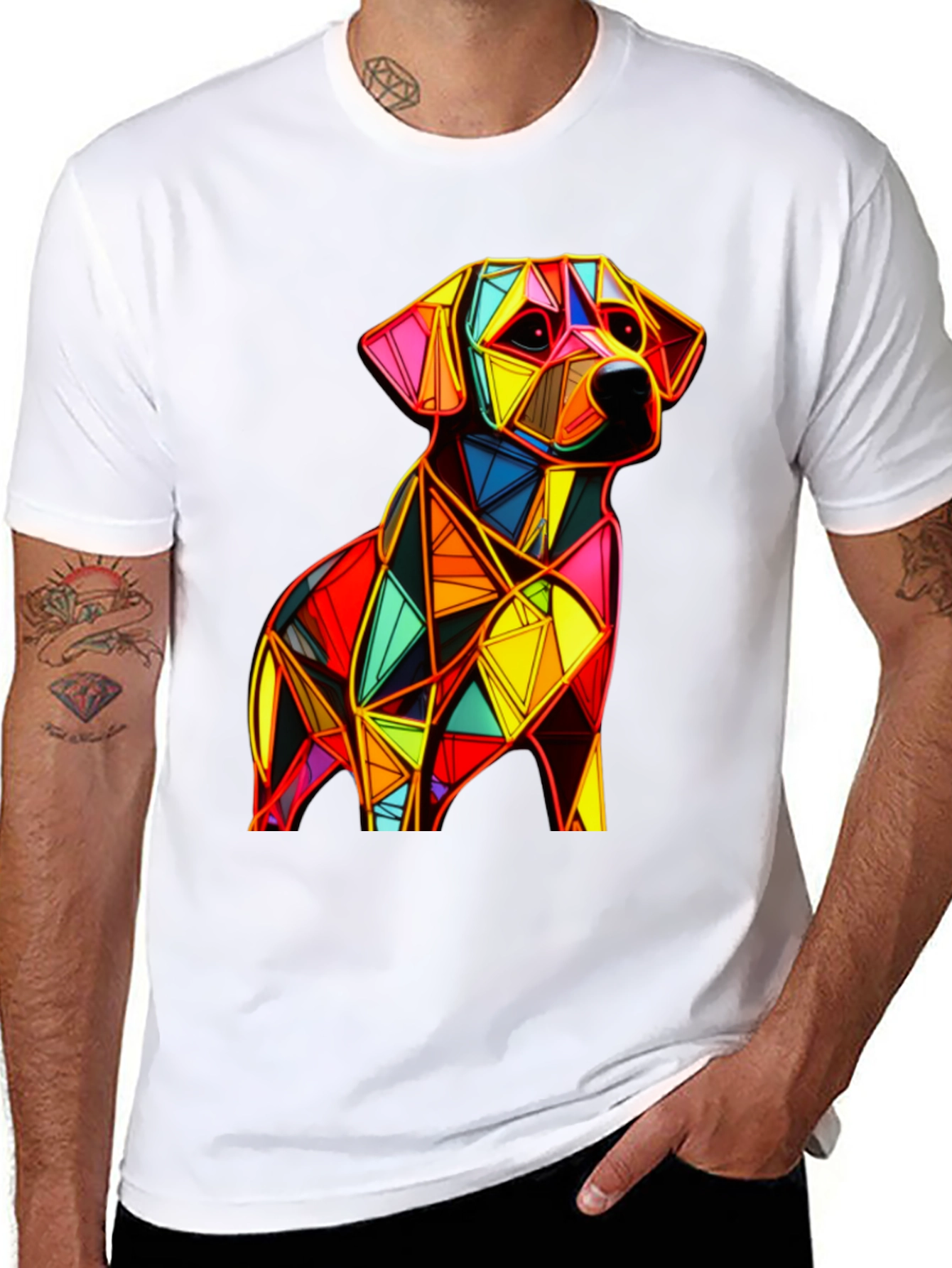 Geometric Dog Graphic Black T-Shirt