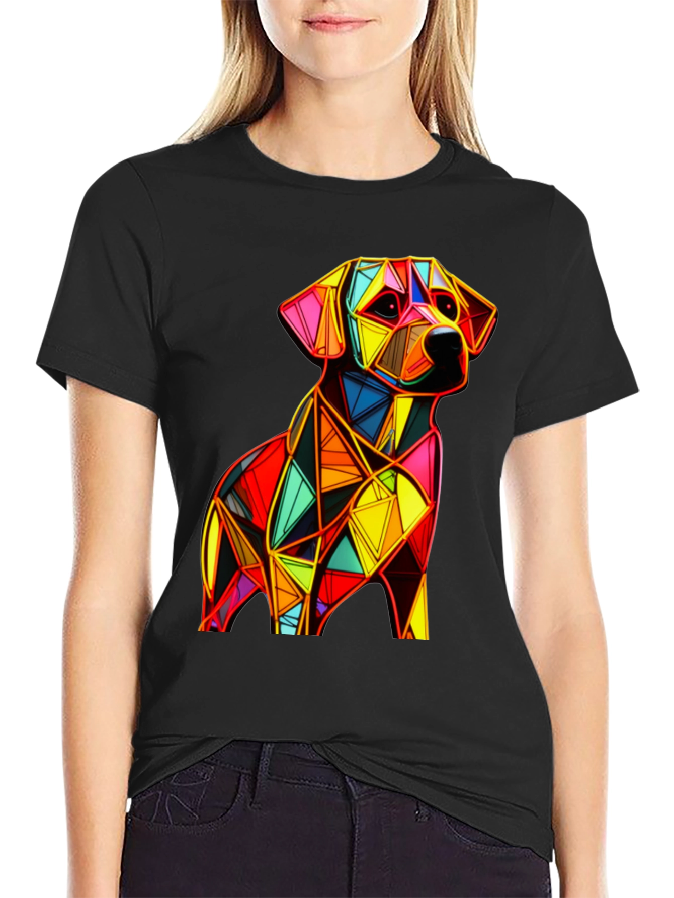 Geometric Dog Graphic Black T-Shirt