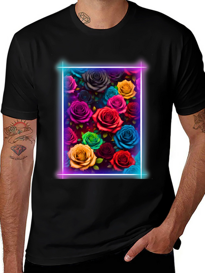 Neon Roses Graphic Tee - Vibrant Floral Design