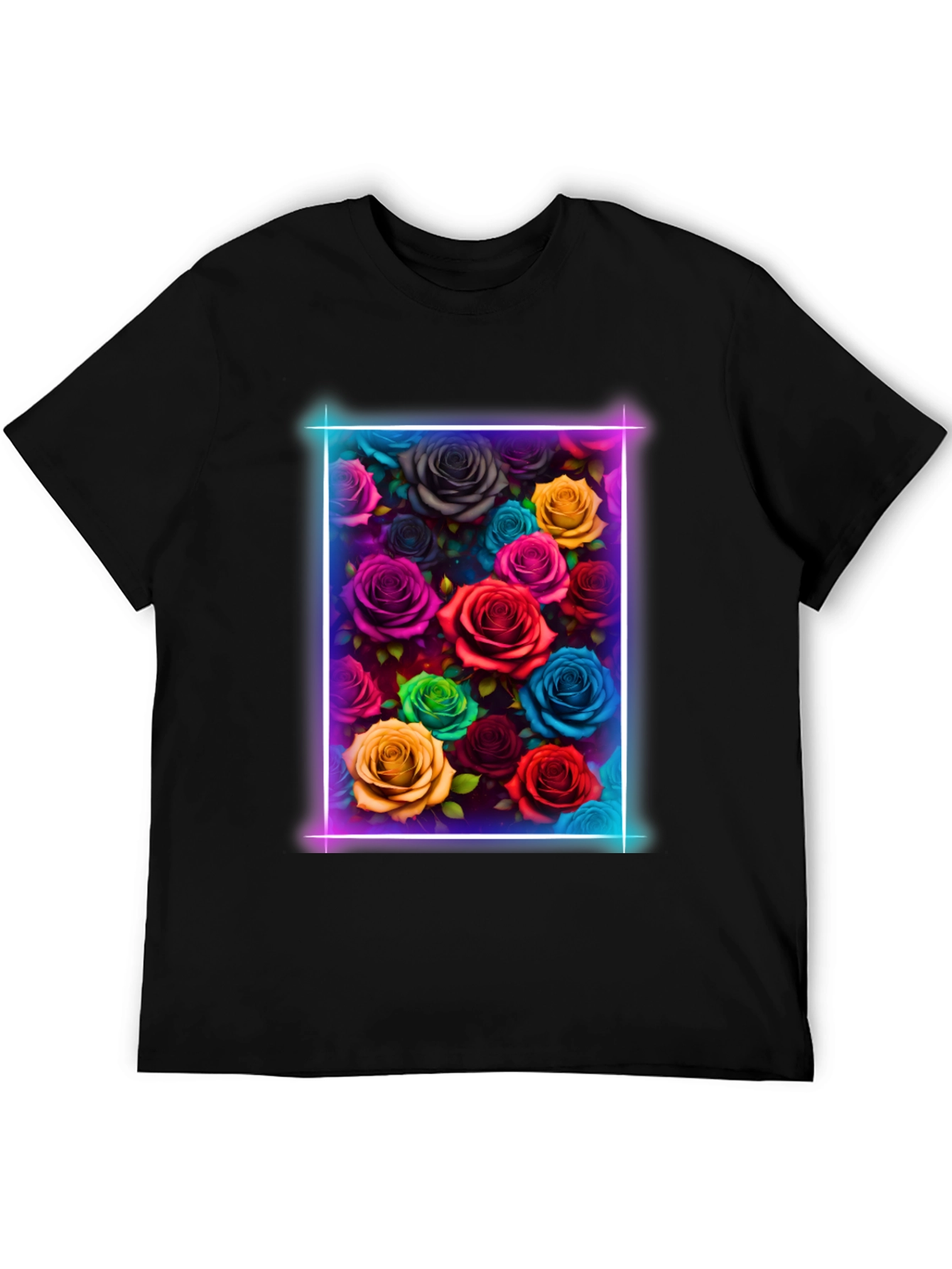 Neon Roses Graphic Tee - Vibrant Floral Design