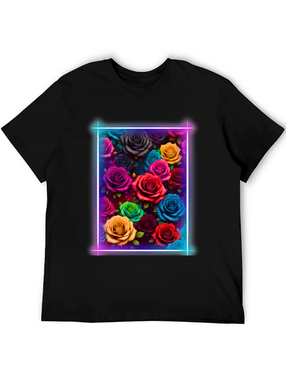 Neon Roses Graphic Tee - Vibrant Floral Design